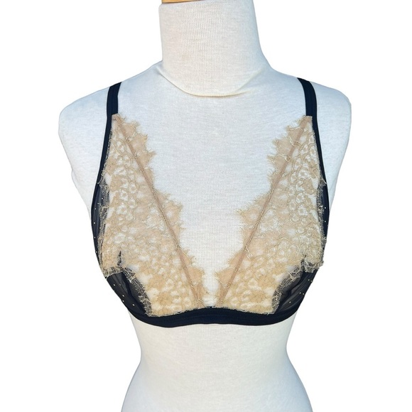 Valery Prestige Collection Luxury Gold Triangle Bra 38B Tulle Leavers Lace NWT - Picture 2 of 16